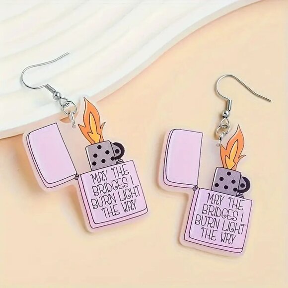 (5/$25 SALE ✅) Acrylic Lighter Design Flame Earrings - Picture 1 of 6